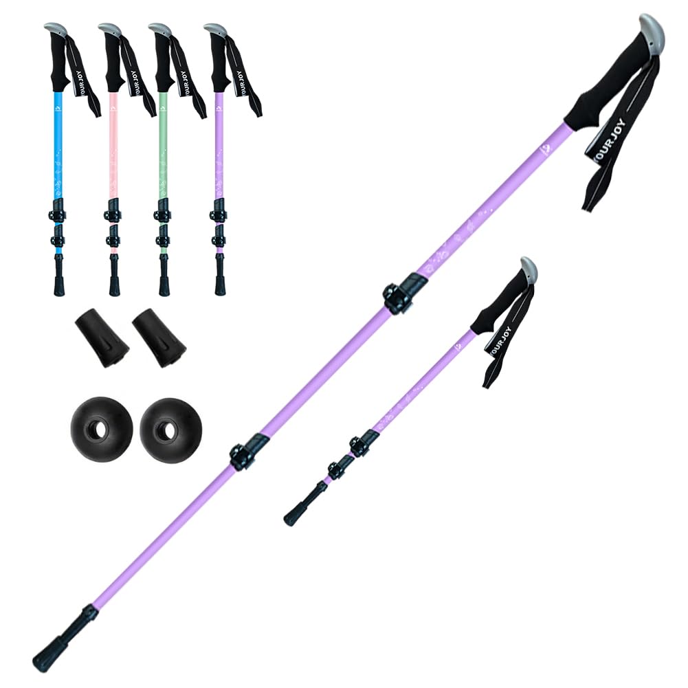Bastoncini da trekking da trekking, confezione da 2, anti shock, regolabili, pieghevoli, per trekking o passeggiate, in alluminio leggero per bambini