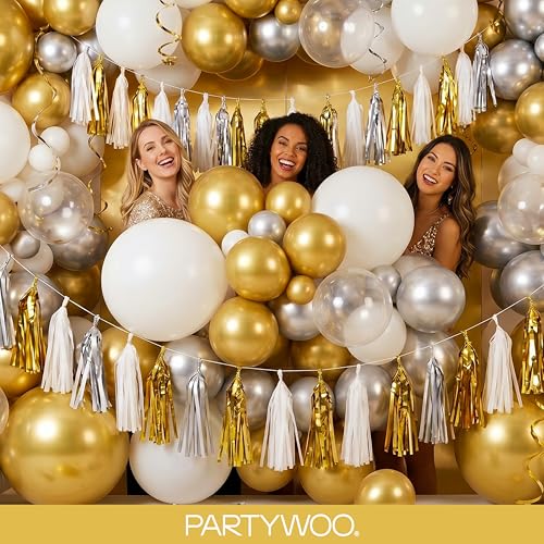 Image of PartyWoo Gold Balloons 130pcs Different Sizes of 18 12 10 5 Inch Gold Balloon Arch Kit Garland for Birthday Wedding Anniversary Baby Shower Graduation Retirement Casino Party Decorations Gold-G101