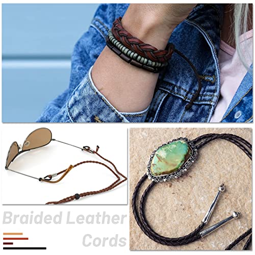 8 Yards Braided Leather Cord Antique Genuine Leather Strap Folded Bolo Tie Cord Rope Lace For Necklaces Bracelets Pendents Jewelry Making Beading Braiding Crafts, Black Brown Tawny Red Brown (4 Mm) #TOP3