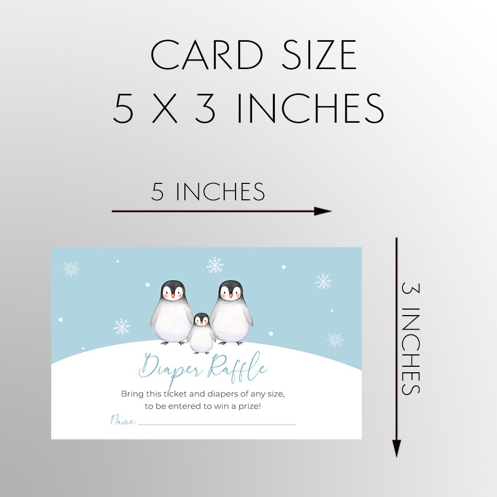 The Invite Lady Penguin Diaper Raffle Tickets Gender Reveal Neutral Winter Baby Shower Insert Cards (50 count)