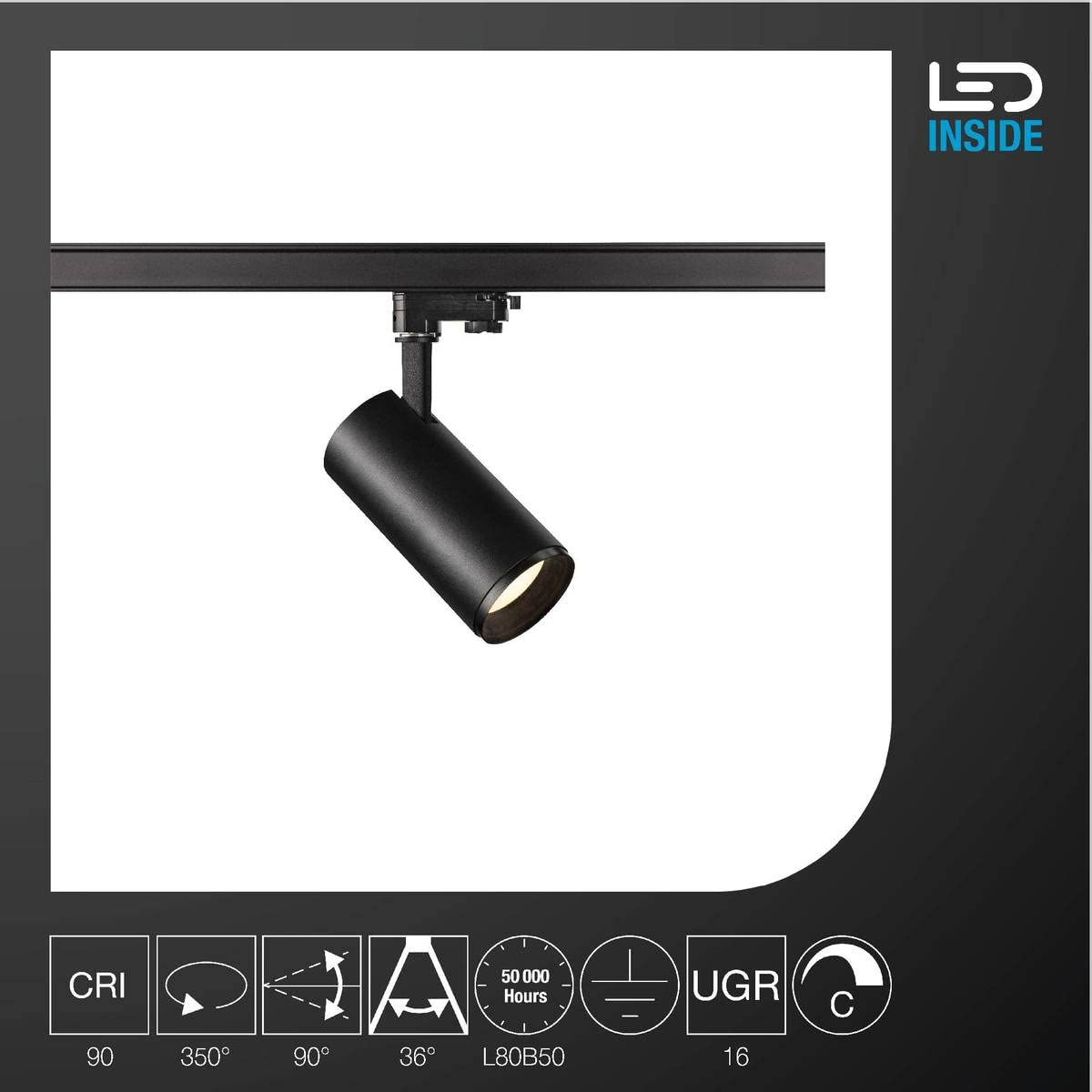 SLV NUMINOS® PHASE M LED 3-Phasen-Strahler 4000K 20.1W 2120lm schwarz dimmbar 36Grad