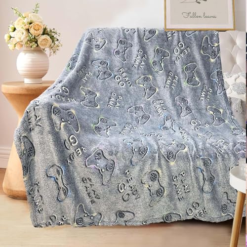 Wajade Kuscheldecke Kinder Glow in The Dark Decke Babydecke Flauschig Kuscheldecke Flanellstoff Wolldecke für Mädchen Junge Geburtstag Gamepad 130 * 150