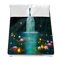 Lenzuolo Sotto Angoli Elastici Chickw11 – Stampa 3D Foresta Fiume, Microfibra – 200x200x30 Cm, Per Letto Matrimoniale - 3