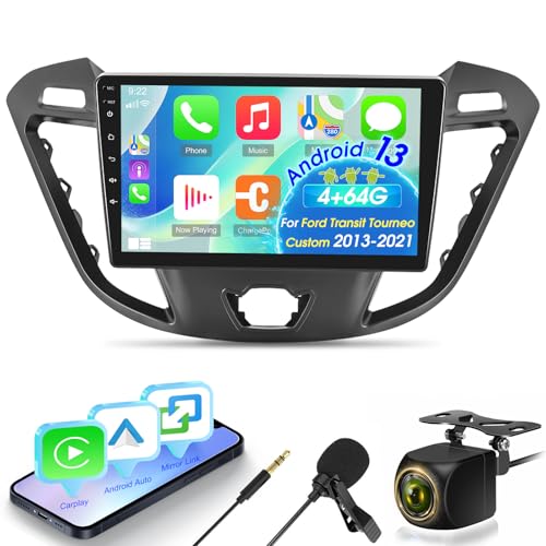 [4G+64G] Car radio for Ford Transit Tourneo Custom 2013-2021 with Wireless Carplay & Android Auto, 9 Inch Touchscreen Radio with WiFi/GPS/Bluetooth 5.0/32 EQ/FM RDS Radio