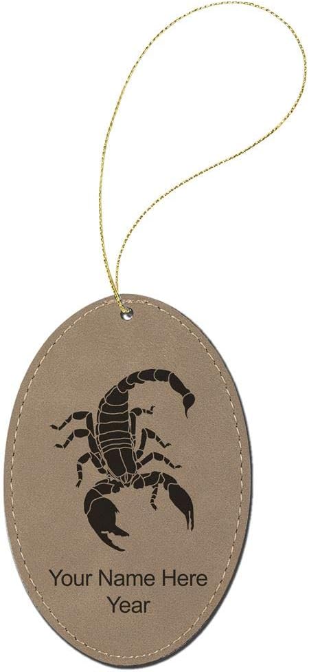 LaserGram Personalized Christmas Ornament, Scorpion, Faux Leather, Custom Laser Engraved Gift Idea (Oval Shape, Light Brown)