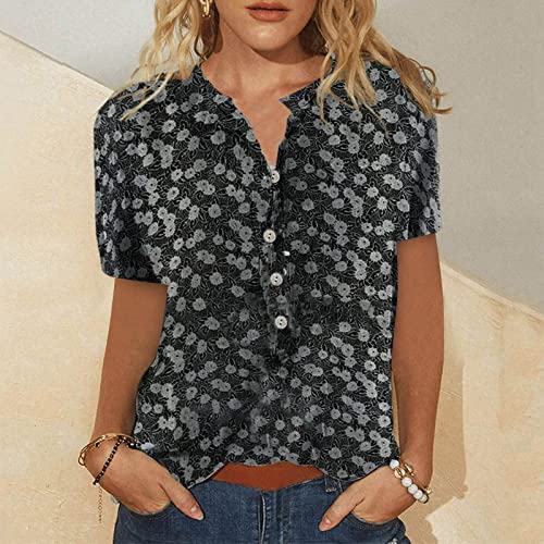 Long Top Ladies Classic Summer V-Neck Short Sleeve Breathable Blouse Button Down Polka Dot Night Fitted Linen Top Womans #TOP1