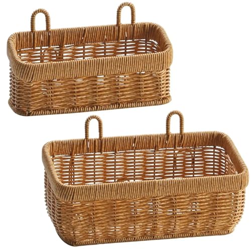 2 cestas de almacenamiento tejidas a mano para colgar en la pared, recipientes decorativos para flores para cocina, jardín y sala de estar