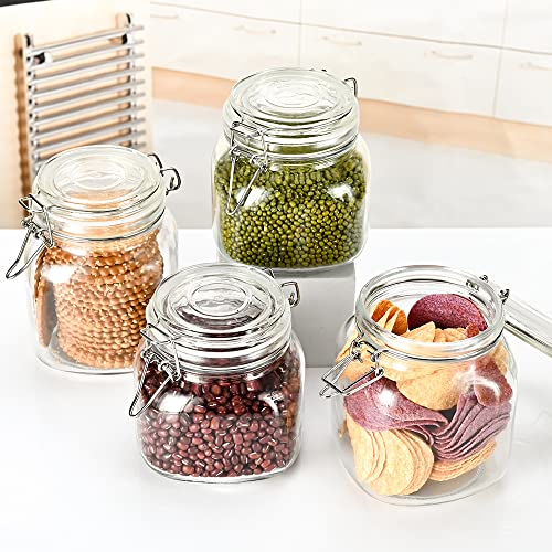 Zalsske 34Oz Glass Food Storage Jars With Airtight Clamp Lids,Set Of 4 Airtight Glass Canister Square- Clear Storage Container For Kitchen Container Storing Sugar, Flour, Cereal,Coffee,Spice… #TOP3