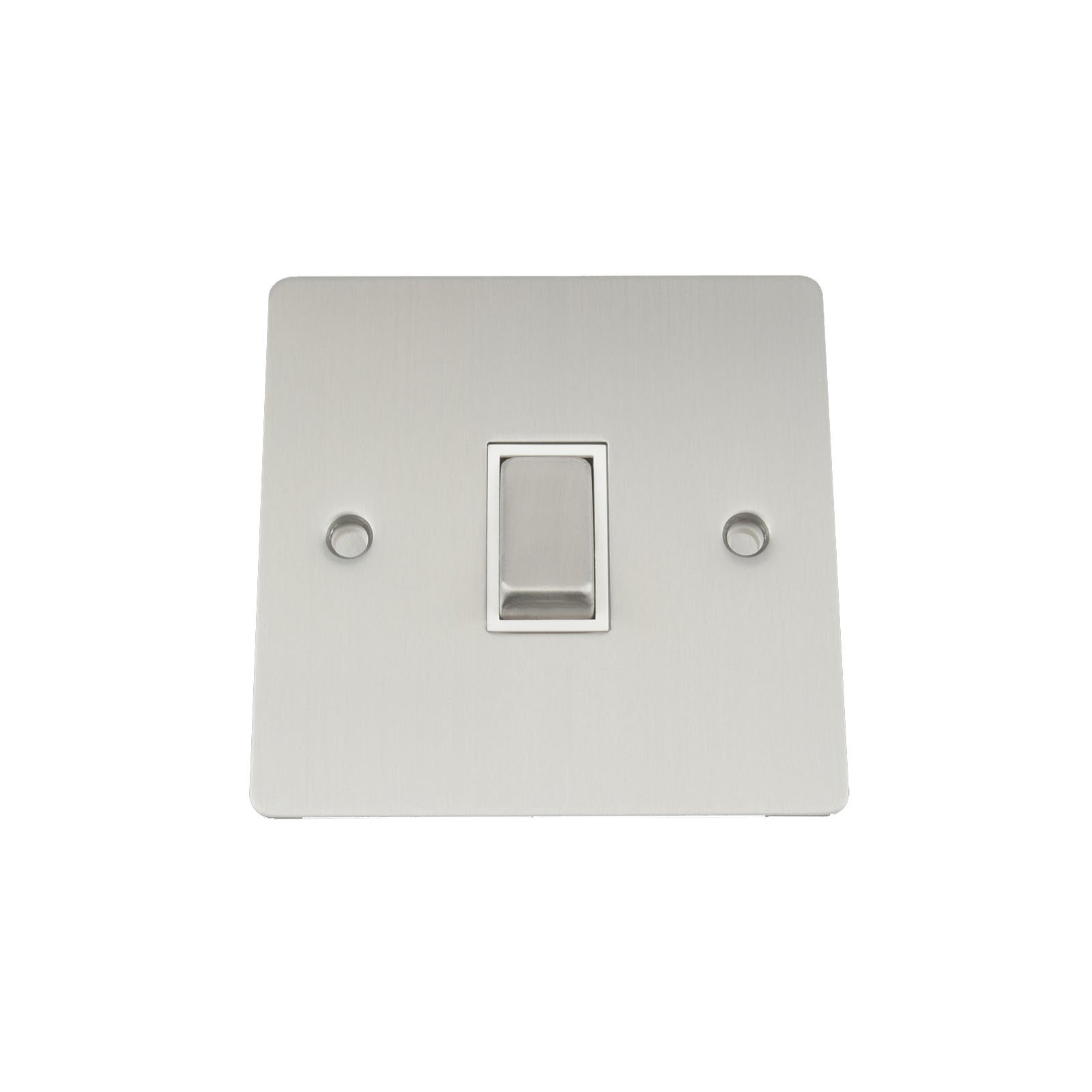 Light Switch 1 Gang - Satin Matt Chrome Flat - White - Metal Rocker - 10 Amp Single Switch 2 Way