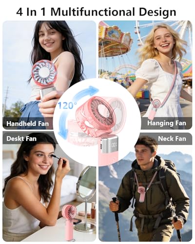 Image of ARCTlCOOL Portable Mini Fan with Ice Touch Tech, 7500 RPM Handheld Fan with Buckle, 4000mAh Battery, 100 Speeds Foldable Fan with Smart Digital Display for Makeup, Travel & Outdoor (Light Pink)