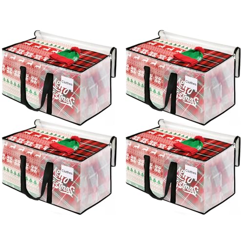 BlissTotes Moving Bags, 93L 4-Pack Storage Bags, Moving Box Heavy Duty Extra Large, Moving Totes with Zipper, Reinforced Handles Boxes for Packaging Moving, Decorative Wreath Storage
