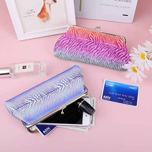 Oyachic 2 Packs Large Coin Purse Cell Phone Change Pouch Glitter Leopard Wallet Canvas Cash Make Up Bag Kiss Lock Clasp Vintage For Girl Women (Rose Red + Blue Green) #TOP3