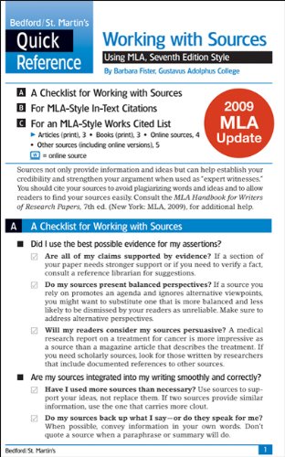 Work with Sources Using MLA with 2009 MLA Update: A Bedford/St. Martin's Quick Reference