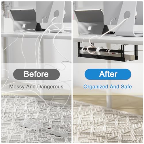 PAVSTINE Under Desk Cable Management Tray, 17 in Metal Cable Tray Basket for Wire Management, Power Strip Holder, Cord Organizer, Wire Tamer for Home/Office Desk Cable Hider Black by PAVSTINE - Image 6