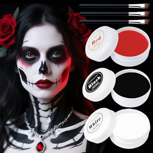 Maquillaje Halloween, 150g Pintura Cara Halloween, Maquillaje Halloween Blanco Negro Rojo, Maquillaje Blanco Negro Rojo, Pinturas Cara Carnaval Corporales para Teatral Fiesta Cosplay