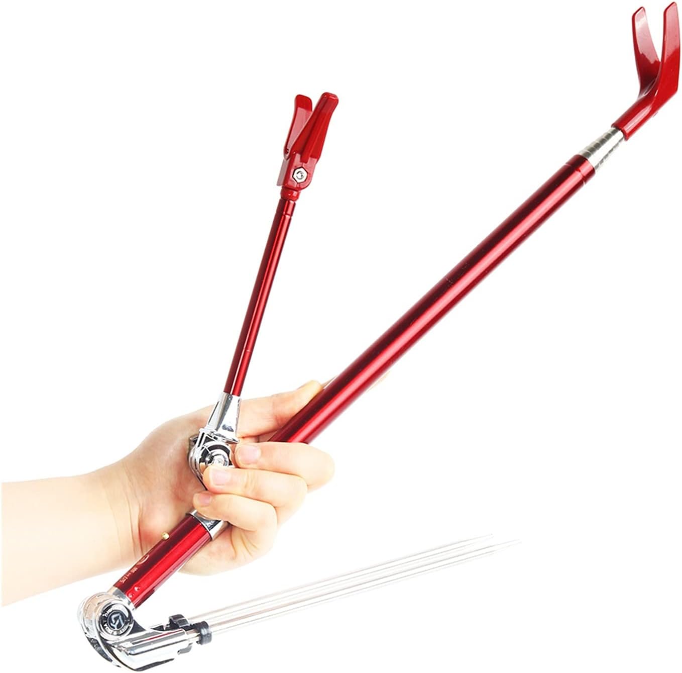 Fishing Pole Holder Fishing Rod Racks Fishing Equipment Telescopic Fishing Rods Holder Folding Stainless Steel Hand Rod Holder 4 Fishing Rod Storage Rack (Color : Rojo, Size : 1.7M)