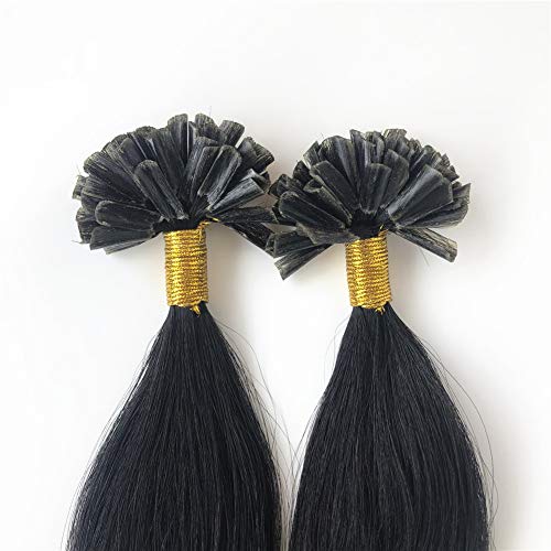 ZZRRYY Top Grade 20 Inch Keratin Pre Bonded U Tip Human Hair Extensions, 100 Strands, 0.5g/S, 50g, Remy Human Hair, Black (U Tip 20" #1, 0.5g/s, 50g)