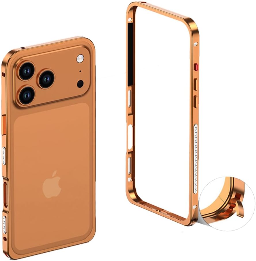 for iPhone 17 Pro Bumper Protection Case, Aviation Aluminum Alloy Frame Shockproof, Backless No Back Cover Design Heat Dissipation (Orange)