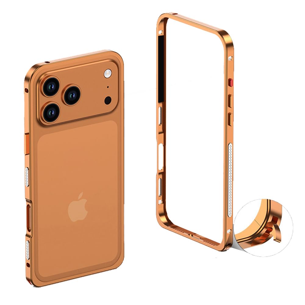 Custodia protettiva per iPhone 17 Pro, telaio in lega di alluminio aeronautico, antiurto, senza cover posteriore, design con dissipazione del calore (arancione)