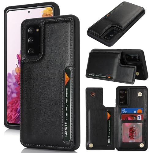 Protection Samsung S20 FE étui portefeuille cuir synthétique noir avec fentes cartes RFID