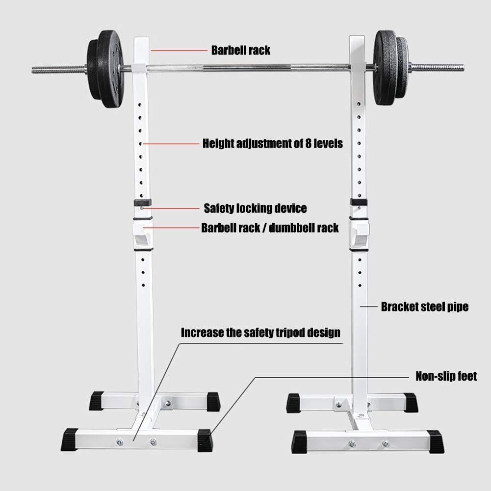 Rack de sentadillas resistente, soporte ajustable multifunción para barra de pesas para gimnasio en casa, estructura de acero con almohadillas antideslizantes para los pies, equipo de entrenamiento d