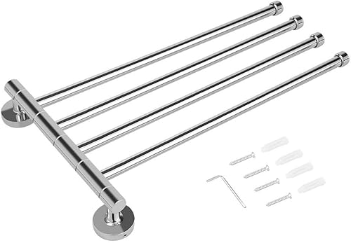 Toallero giratorio montado en la pared, toallero de baño de acero inoxidable, soporte de toalla giratorio de 4 brazos, toallero de rotación múltiple