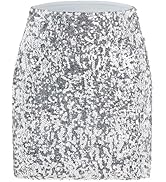 Zando Women's Sequin Skirt Bodycon Sparkly Skirt Sparkle Stretchy Glitter Sequin Mini Skirt for N...