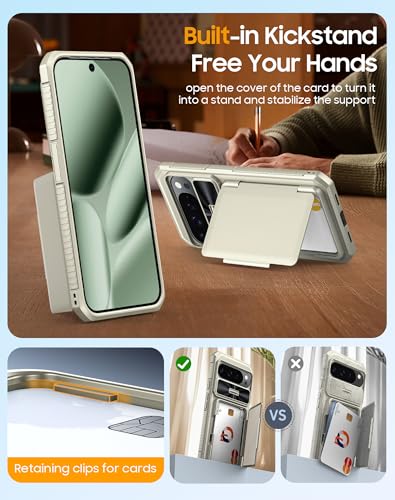 oupeigar for Google Pixel 10 Pro XL Case with Card Holder & RFID Blocking & Sliding Camera Cover & Kickstand Non-Slip Full-Body Shockproof Wallet Phone Case for Pixel 10 Pro XL (Titanium Glod) - image 5