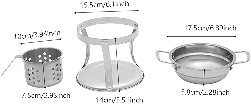Miniatura 4 de Shabu Mini olla caliente, plato de acero inoxidable con tapa de vidrio, mini caldera caliente de 7 pulgadas con soporte para combustible, mini olla