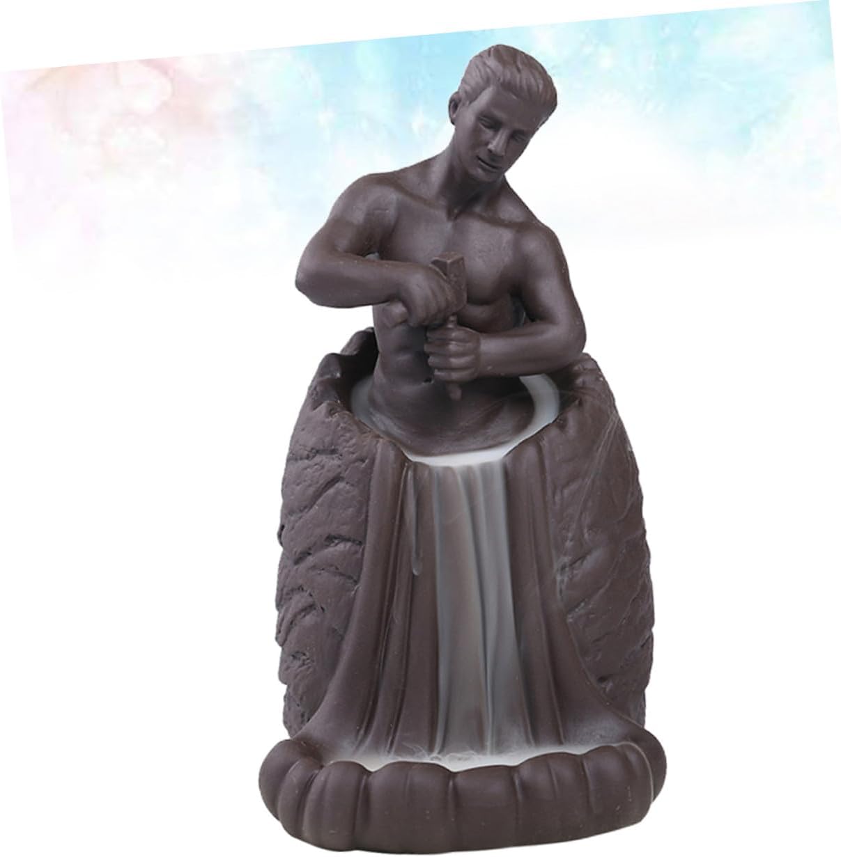 Uonlytech Backflow Incense Burner Ceramic Figurine Self Carving Men Aroma Therapy Incense Holder for Home Office Desktop Décor
