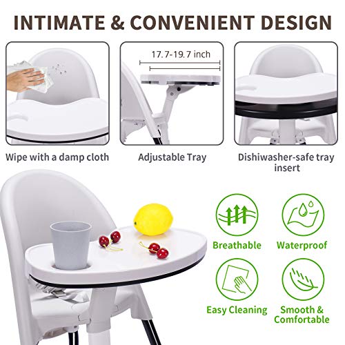 Image of High Chair Folding,One Click fold,Save Space, Detachable Double Tray, Infant Chair, Car Traveling, 3 in 1 Convertible, 3-Point Harness, Adjustable Footrest, Non-Slip Feet,White