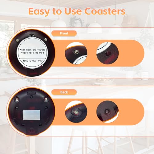 Image of Restaurant Pager System, Buzzers for Restaurants 24 Coaster Pagers with Rubber Protection, Touch Keyboard Transmitter,2 Charging Base, Buzzer System for Food Truck Church Nursery Coffee Shop