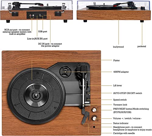 VIFLYKOO Platine Vinyle Bluetooth, Tourne Disque avec 2 Haut-parleurs Stéréo, Trois Vitesse 33/45/78, Prise en Charge de… - Les Beatles, Paul McCartney, John Lennon, RIngo Starr, George Harrison VIFLYKOO Platine Vinyle Bluetooth, Tourne Disque avec 2 Haut-parleurs Stéréo, Trois Vitesse 33/45/78, Prise en Charge de… – Image 3