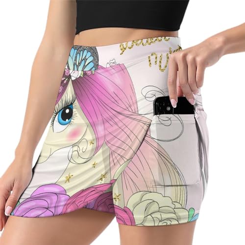 Jupe de tennis avec short intégré motif licorne papillon pour femme
