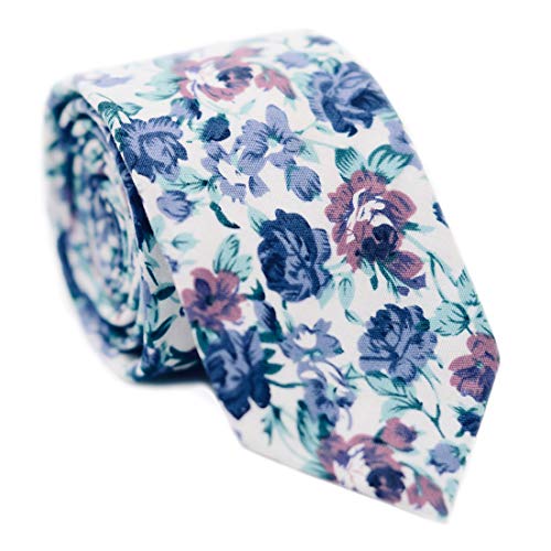 Image of JESLANG Men's Cotton Printed Floral Tie 2.56 inch Skinny Narrow Necktie Various Designs