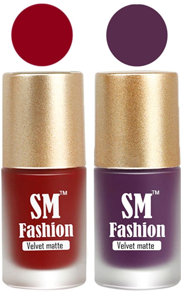 SM FASHION Nail Polishes, Berry Pink -Purple Velvet Matte Nail Paint Combo Set of 2 Pcs 7ml each-image-34