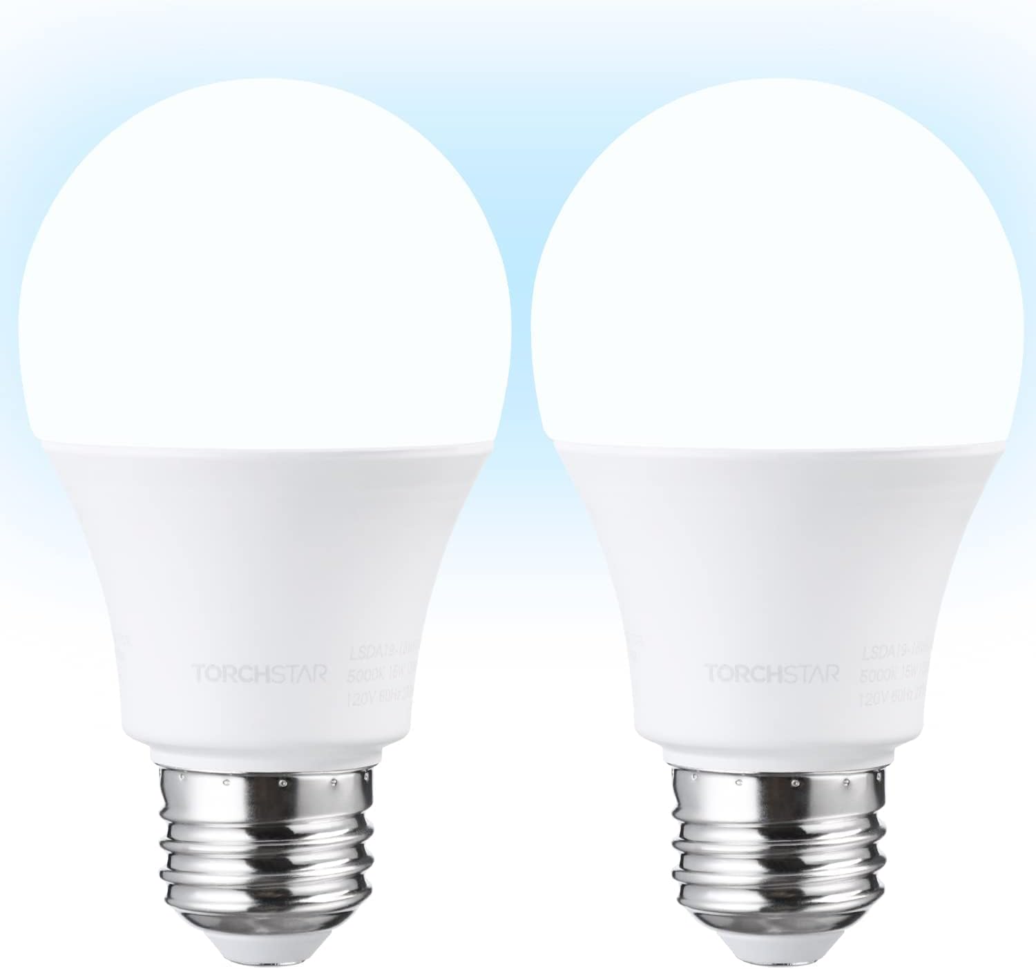 TORCHSTAR 1700LM Universal Garage Door Opener LED Light Bulb, UL FCC DOE, 15W Ultra Bright, Minimize Interference, 100W Eqv. 120V, A19 Bulbs, E26 Base, 5000K Daylight, Pack of 2