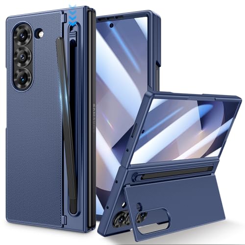 Doeshine für Samsung Galaxy Z Fold 6 Hülle mit S Pen Versteckter Ständer Displayschutzfolie Pen Holder Ultradünn PC Stoßfest Schutz Hülle Kickstand Case für Galaxy Fold 6 2024 Blau