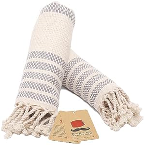 Bazaar Anatolia Turkish Hand Towels Set of 2 Bathroom Towels 33×19 inches 100% Cotton Bath Kitchen Towels with Hanging Loop Boho Farmhouse Decor Gray – Mat Grey