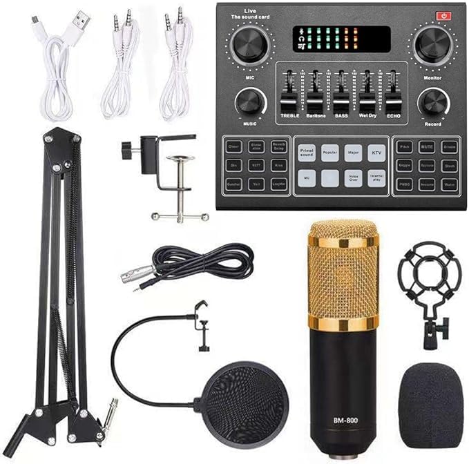 Generic Elite V9 USB Sound Card & BM800 Pro Microphone Bundle for Advanced Broadcasting