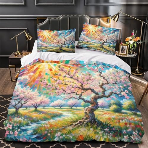 Housse de couette microfibre douce fleurs de peche