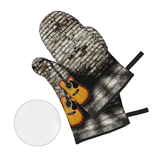 Oven Mitts And Pot Holders Sets Of 4 Rock Music Guitar Polyester Oven Mitts With Oven Gloves And Hot Pads Potholders For Kitchen Bbq #TOP2