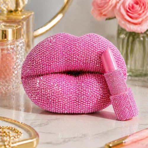 Lipstick Lip Shaped Statue,Glitter Faceted Desktop Sculpture, Luxury Chic Resin Home Decor for Living Room Bedroom Vanity, Romantic Gift for Women, Wedding Anniversary, Valentine’s Day, Birthday