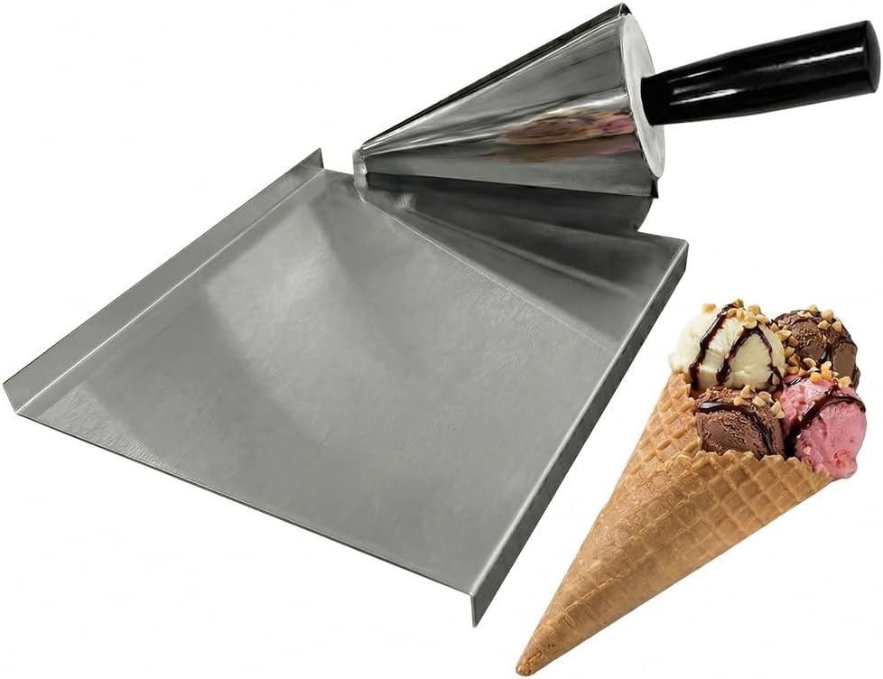 Ice Cream Waffle Cone Roller - Heavy Duty Cast Aluminum Waffle Cone Shaper Tool with Stainless Steel Base, DIY Manual Mold for Making Crispy Egg Rolls and Pastry Shells