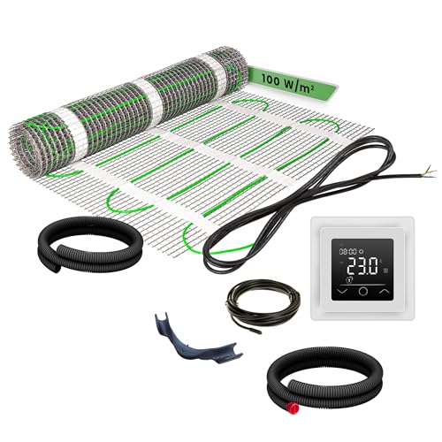 EH Expert EcoPRO Heizmatten Set | 100 W/m² | 3,5 m² | Elektrische Fußbodenheizung - für Fliesen, Naturstein, Teppich, Vinyl und Laminat, inkl. Installationsmaterial, mit Touchthermostat (Weiß)