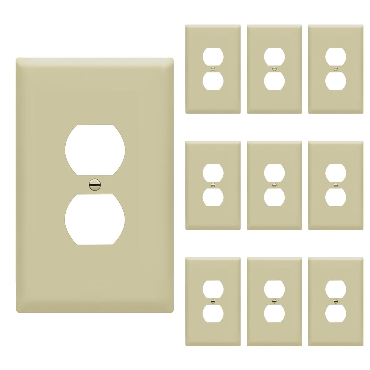 ENERLITES 10 Pack Oversized Duplex Outlet Covers, Jumbo Wall Plate, Ivory