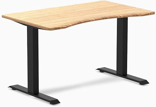 Desky Ergo Computer Desk, 48 x 30 inches Fixed Height Office Desk with Curved Front Edge, Laminate Surface and Matte Black Steel Frame, Modern Writing Desk for Home Office Setup - Bamboo Finish