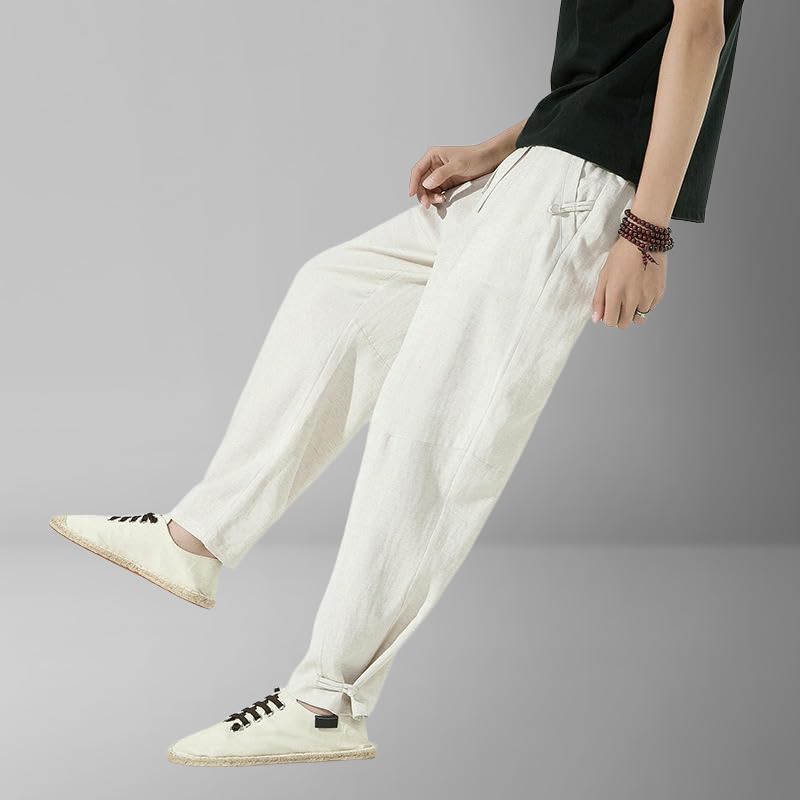 Men's Chinese Style Thin Drape Trendy Retro Cotton Linen Casual Pants2