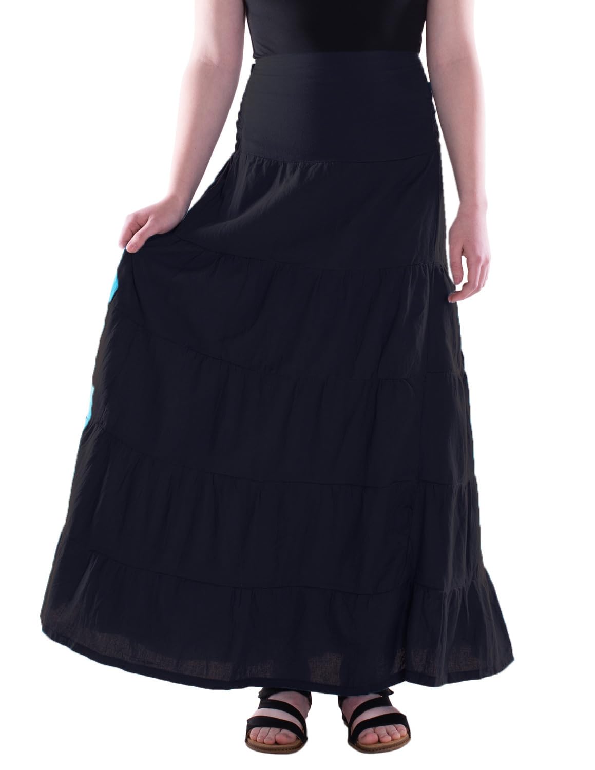 Vishes Alternative Bekleidung - Damen Maxi-Rock Baumwolle Vintage Retro elastischer Bund mit Kordel-Zug