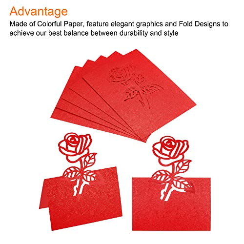 PATIKIL Table Name Place Cards,25Pcs 4.68 x 3.51inch Favor Decor Rose Cut Design Blank Card for Wedding Party Seating Place Cards Red - Image 4